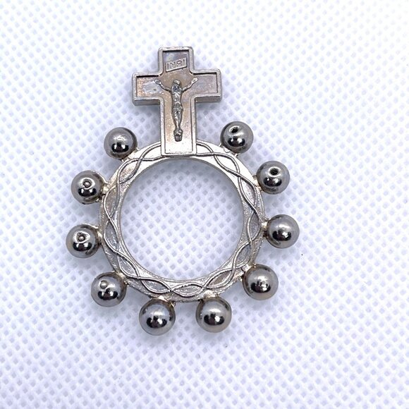 Pocket Italy Rosary Ring Cross Finger Prayer Beads Religious Catholic Vintage - Picture 5 of 11